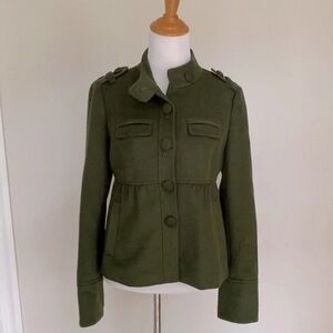 Ann Taylor Olive Green Wool Blazer with Fabric Covered Buttons & Epaulettes
